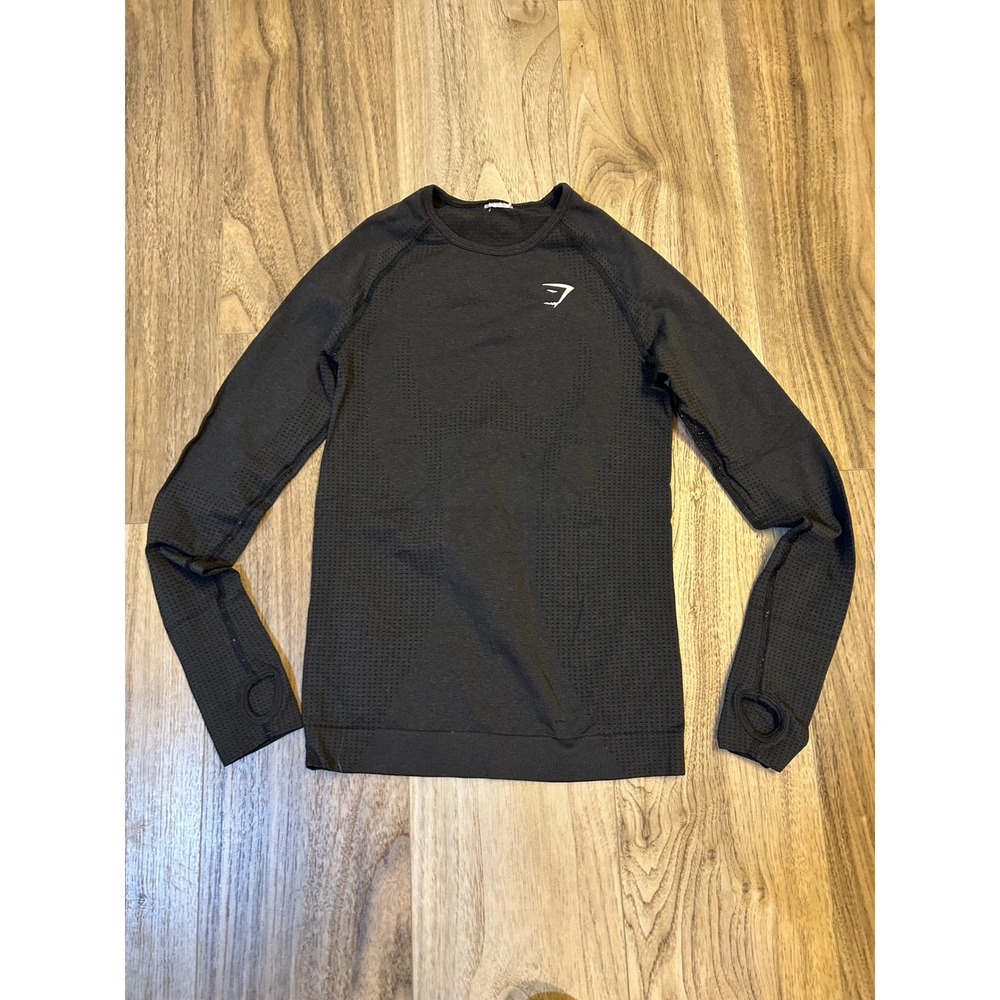 Gymshark Vital Seamless Long Sleeve Top Black Marl Thumbholes Workout Shirt